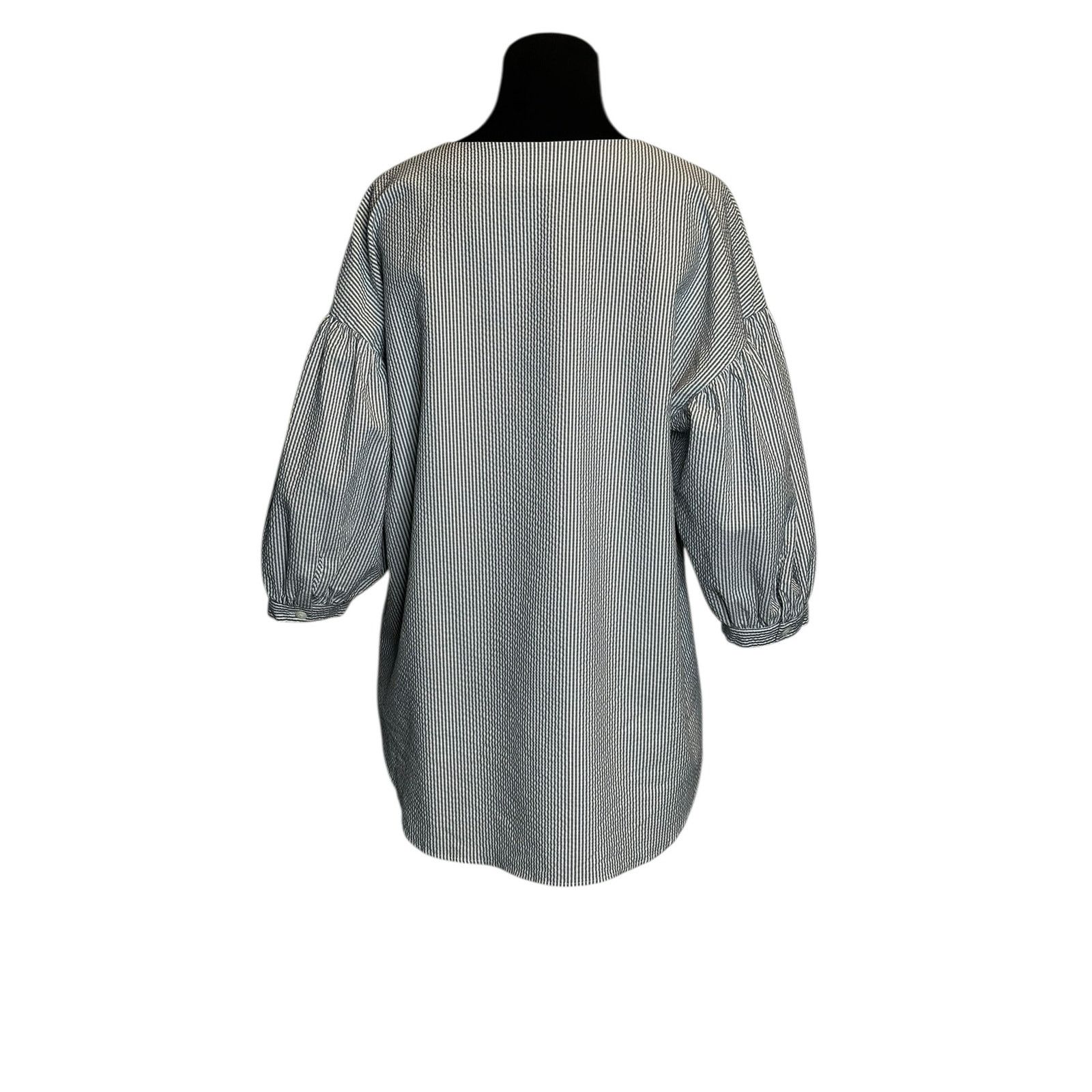 MOUSSY Moussy gray white striped 3/4 sleeves blouse size Free Size Size ONE SIZE - 12 Thumbnail