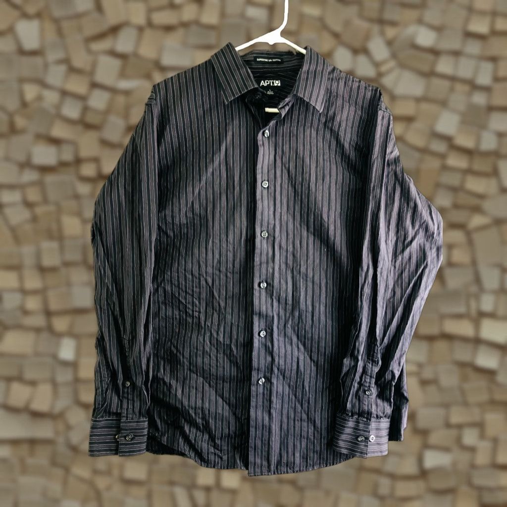 Apt. 9 Apt.9 Mens Large Superfine Cotton Black Striped Long Sleeve Spread Collar Shirt Size US L / EU 52-54 / 3 - 1 Thumbnail