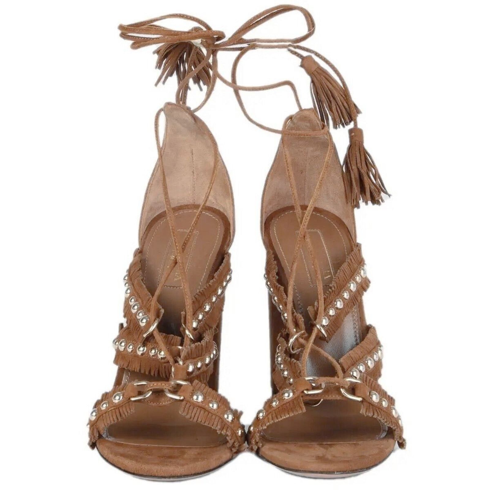 Aquazzura D0 AQUAZZURA FIRENZE Tulum Cognac Suede Sandals Sz 39 $930 Size US 9 / IT 39 - 4 Thumbnail