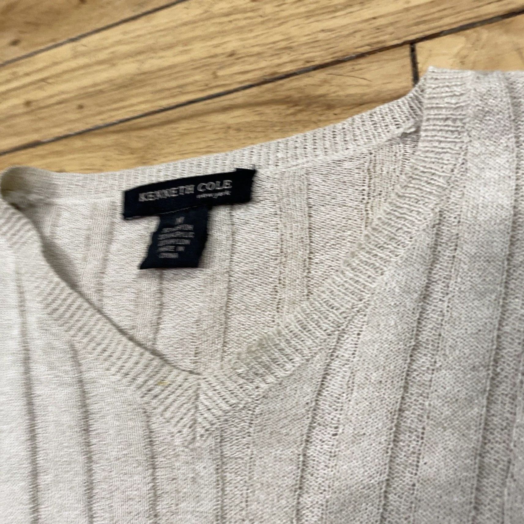 Kenneth Cole VINTAGE Kenneth Cole NY Ribbed Stretch Sweater Women M Tan Brown Minimal Western Vneck Shirt Size M / US 6-8 / IT 42-44 - 7 Thumbnail