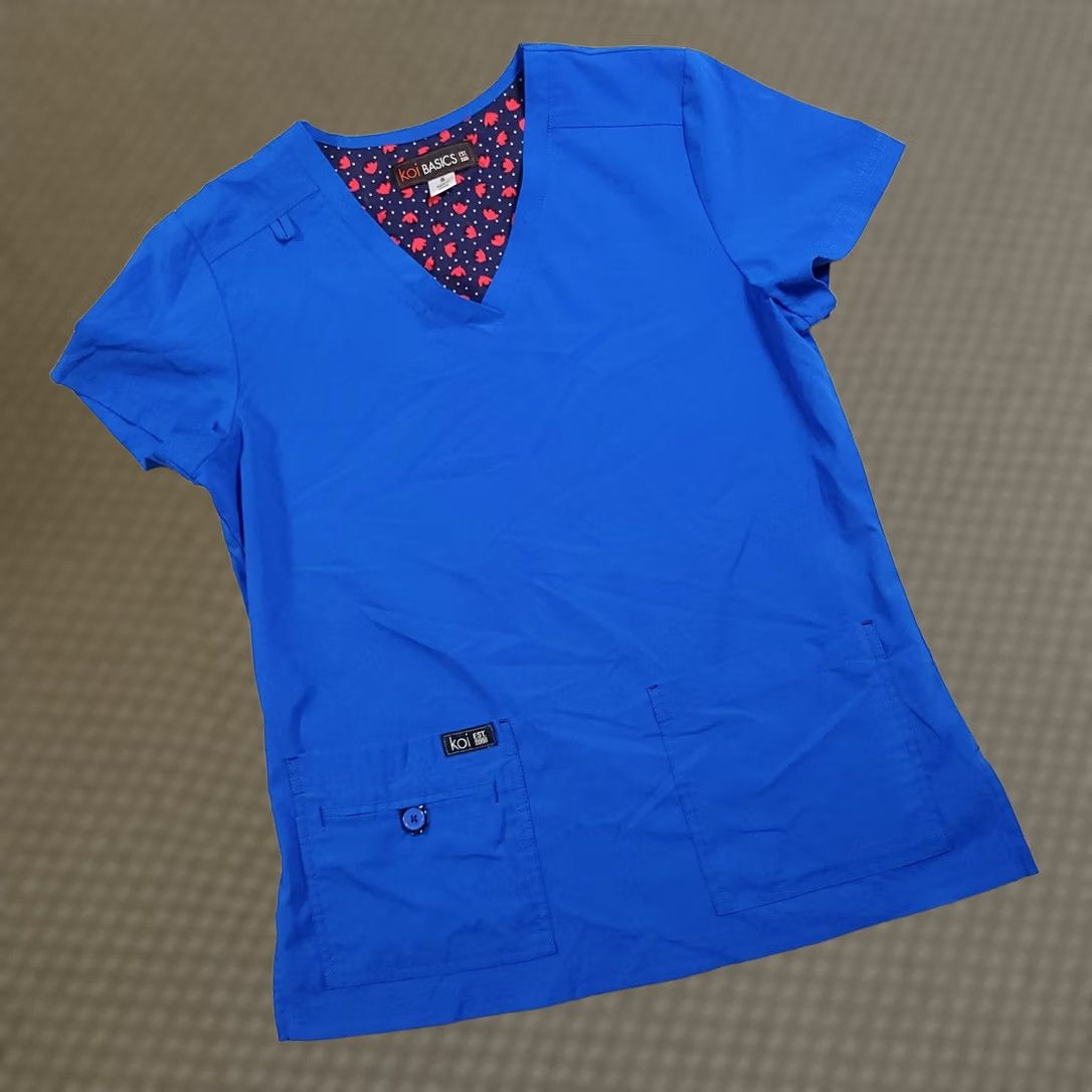 Koio Koi Shirt S Blue Scrub Solid Neck Short Sleeve Medical Pullover Womens Size S / US 4 / IT 40 - 1 Thumbnail