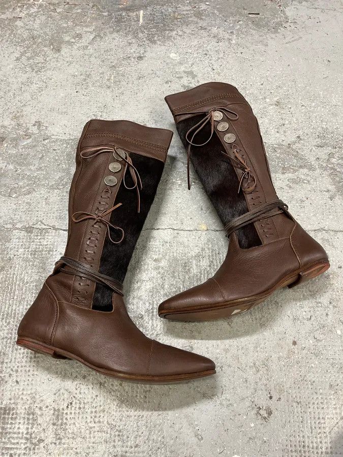 Marithe + Francois Girbaud 2000s Marithé + François Girbaud Brown Pony Hair Buttoned Leather Boots Size US 9 / IT 39 - 3 Thumbnail