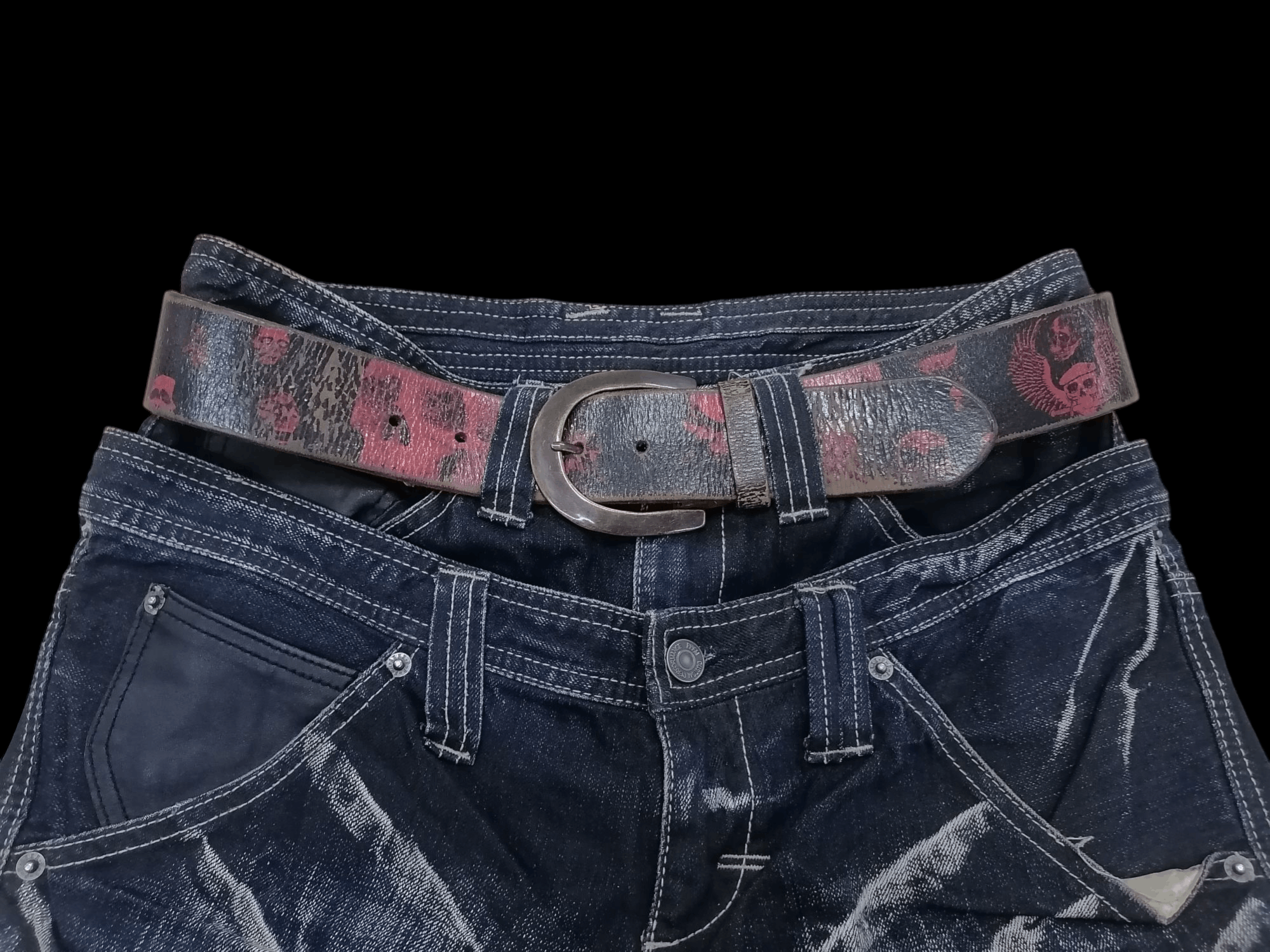 Designer × Genuine Leather Leather Island Designed By Bill Lavin Skull Print Belts Size ONE SIZE - 2 Thumbnail