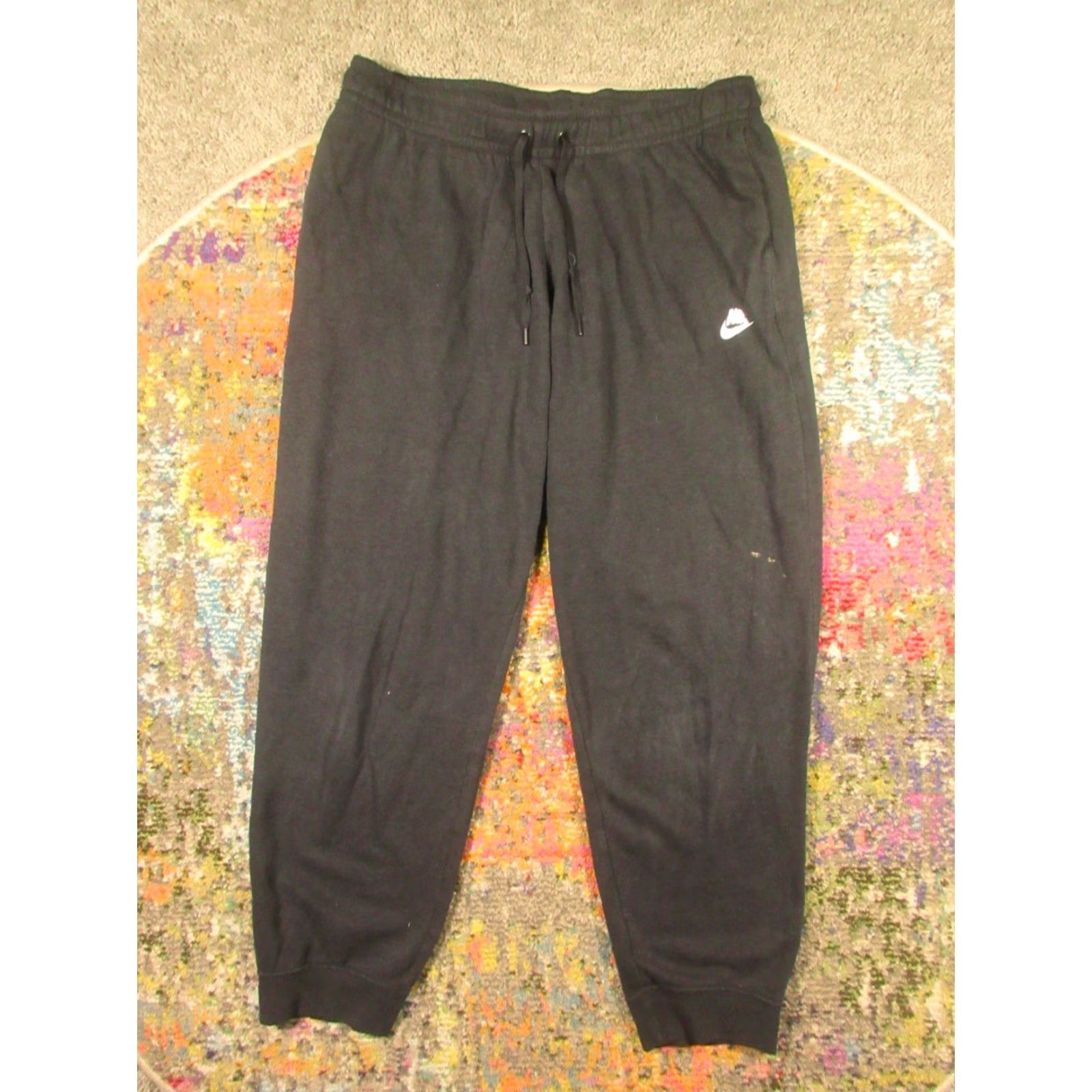 Nike Nike Sweatpants Mens L Black Fleece Joggers Embroidered Swoosh Bleach Spots Size US 33 - 2 Thumbnail