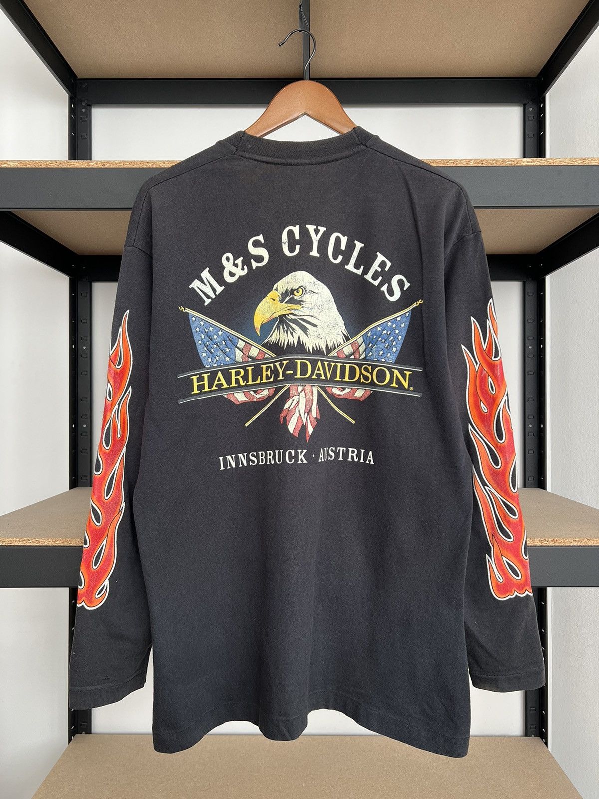 Harley Davidson Vintage 90s Harley Davidson Flame Fire Eagle Long Sleeve Size US M / EU 48-50 / 2 - 2 Thumbnail