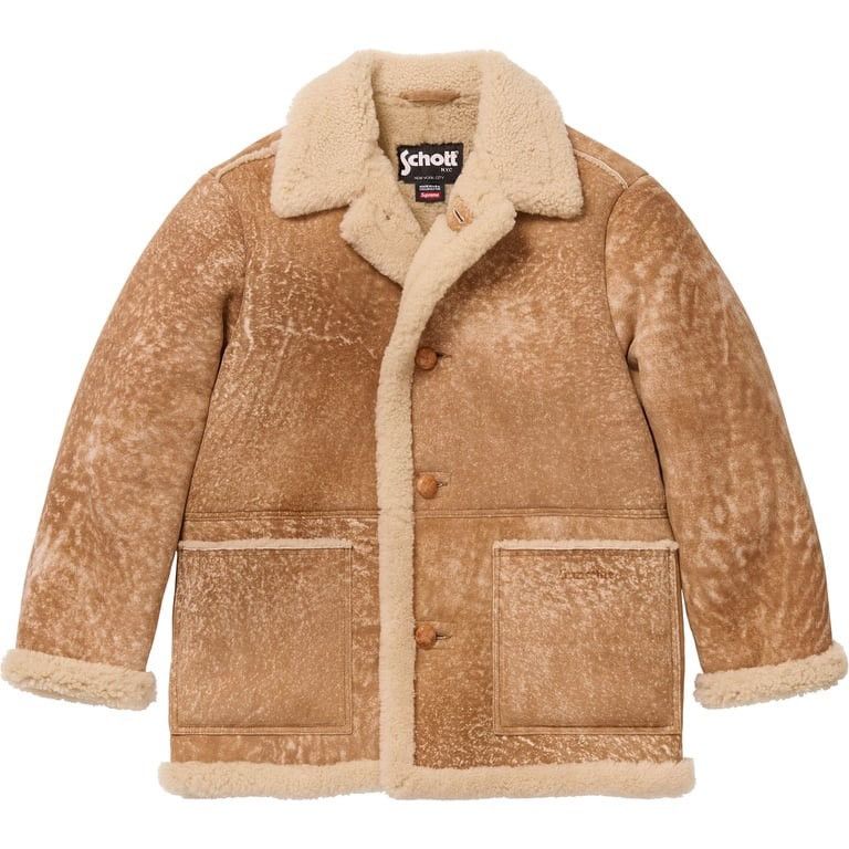 Schott × Supreme Supreme®/Schott® Shearling Coat Tan FW25 Sheepskin Size XL Size US XL / EU 56 / 4 - 3 Thumbnail