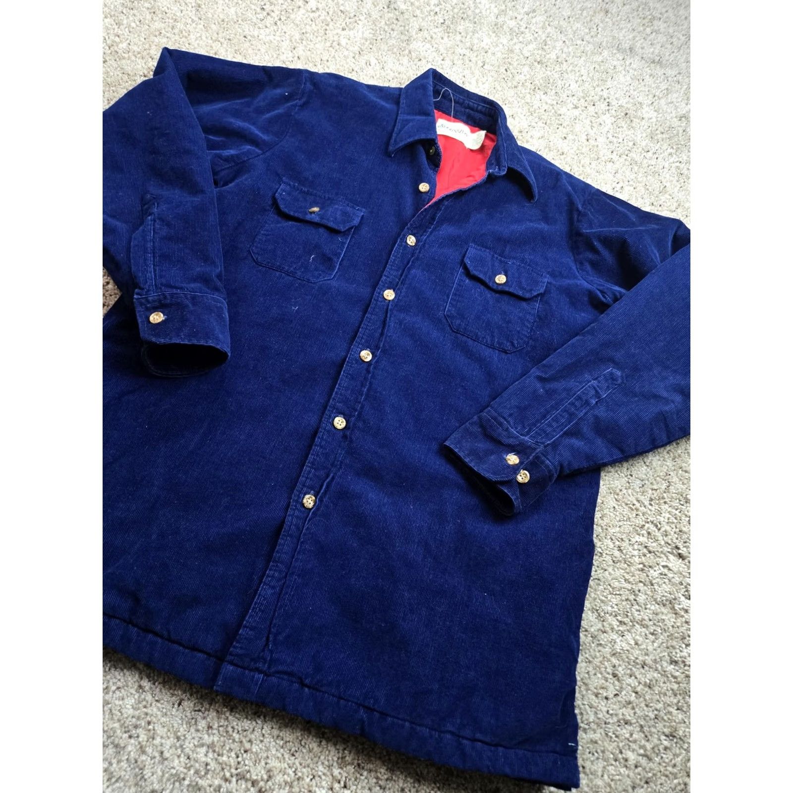 Vintage St. Johns Bay Shirt Jacket Mens Large Blue Corduroy Lined Button Up 90s Jacket Size US L / EU 52-54 / 3 - 2 Thumbnail