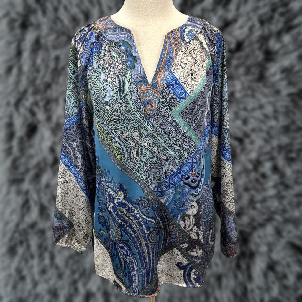 Vintage Chicos Paisley Patchwork Popover Tunic Top Shirt Sz 1 US Medium Women’s Blue Size M / US 6-8 / IT 42-44 - 1 Thumbnail