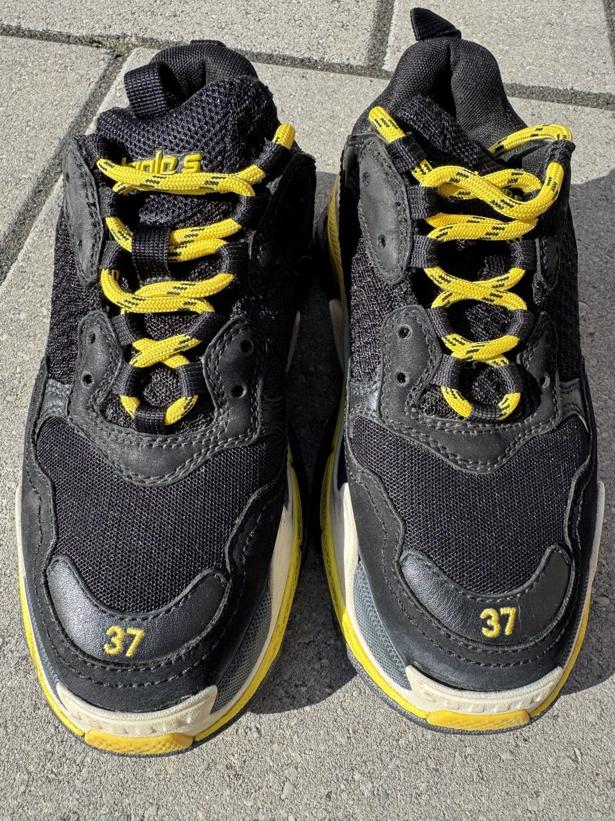 Balenciaga Balenciaga Triple S Distressed Sneakers Black/Yellow Size US 7 / IT 37 - 8 Thumbnail