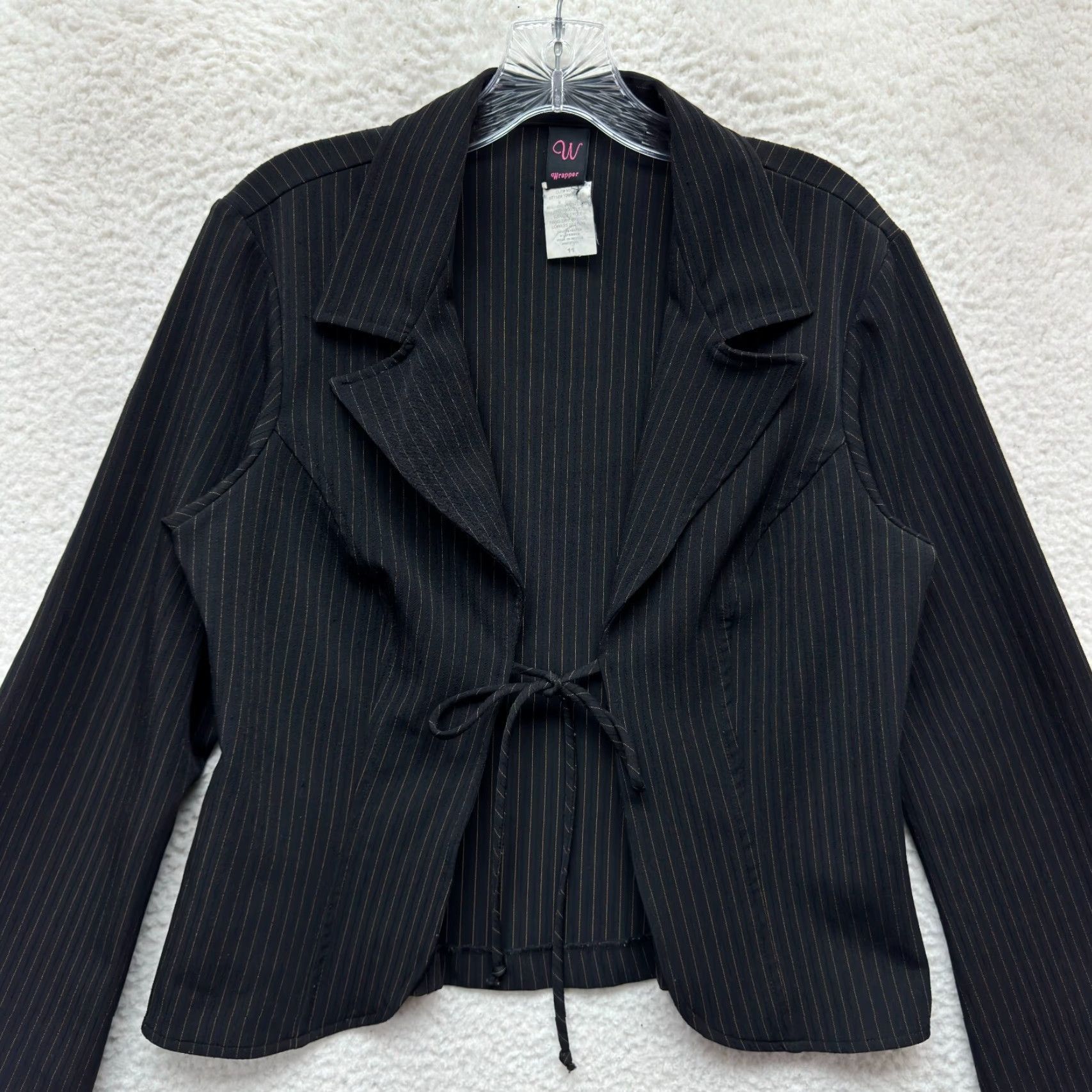 Vintage VINTAGE 90s Y2K Blazer Jacket Top Large Black Open Tie Front Corpcore Office Womens L Size L / US 10 / IT 46 - 2 Thumbnail