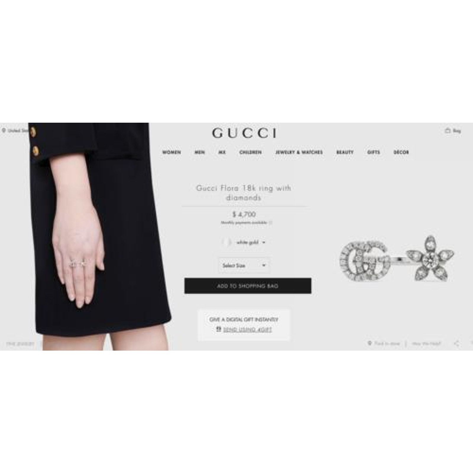 Gucci Flora 18k Ring Diamonds White Gold Sz 5.25 - $4700 Size ONE SIZE - 5 Thumbnail