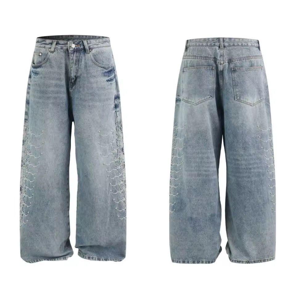 Jean Streetwear Baggy Washed Embroidery Hip Hop Jeans Size US 32 / EU 48 - 3 Thumbnail