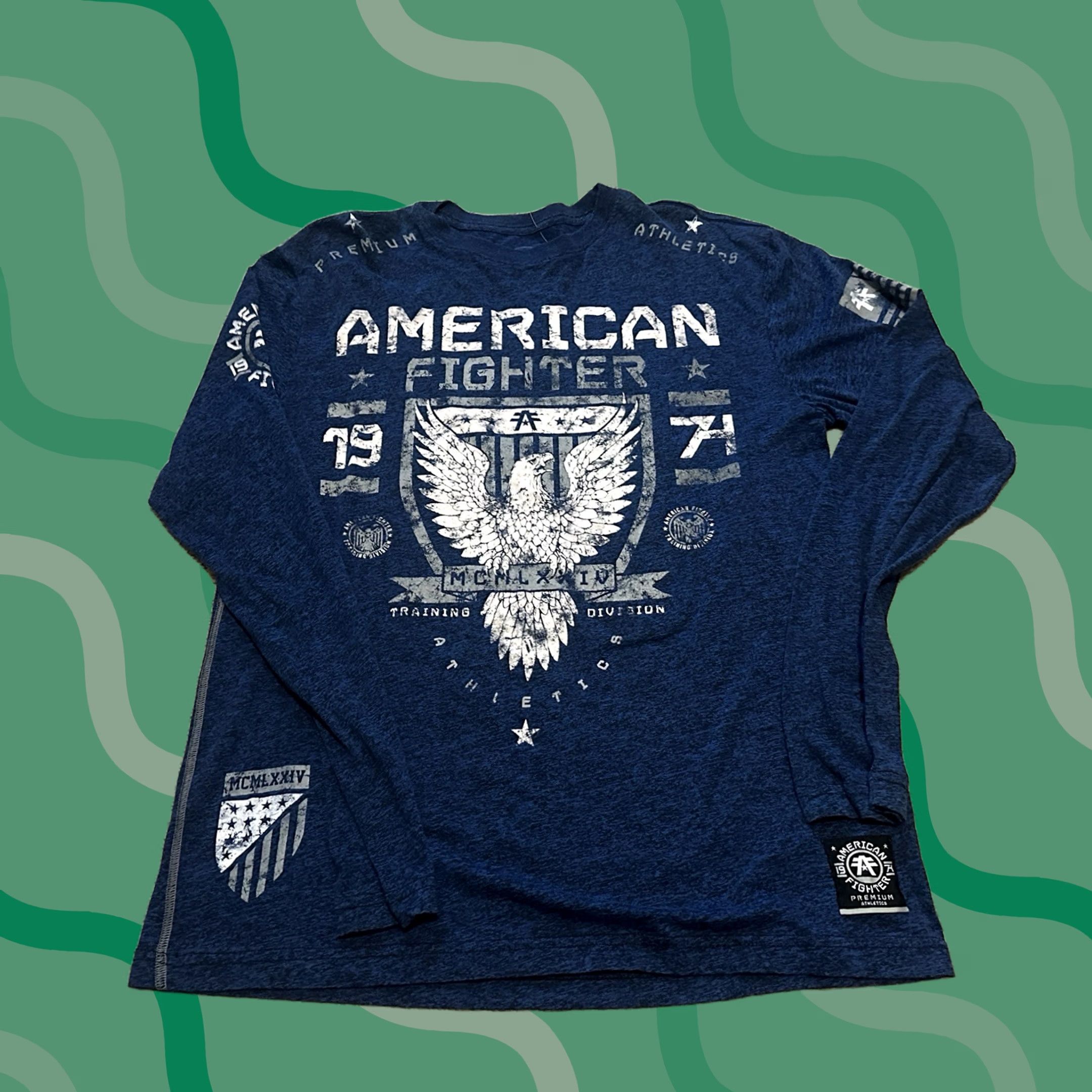 Vintage VINTAGE American Fighter Affliction Shirt Mens Large MMA Grunge Long Sleeve Blue Size US L / EU 52-54 / 3 - 1 Thumbnail