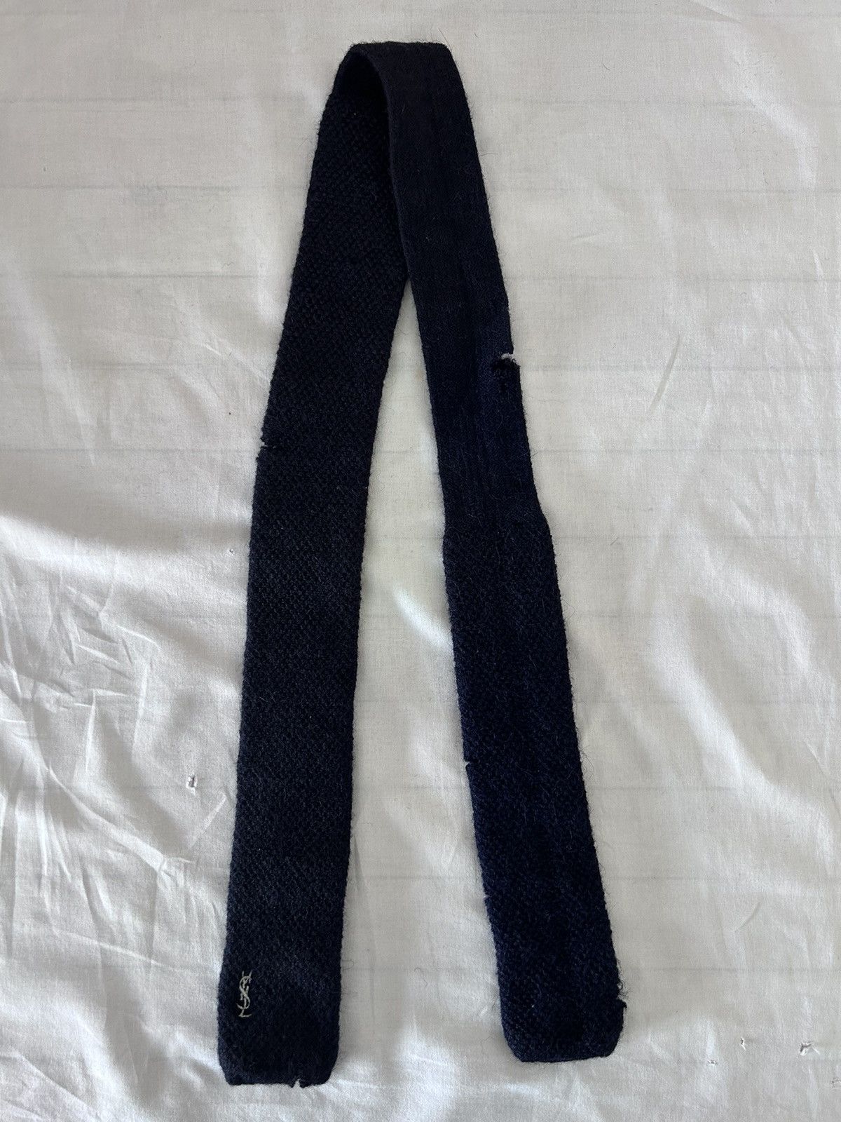 Yves Saint Laurent rare vintage blue distressed wool tie MEN balenciaga gucci Size ONE SIZE - 4 Thumbnail