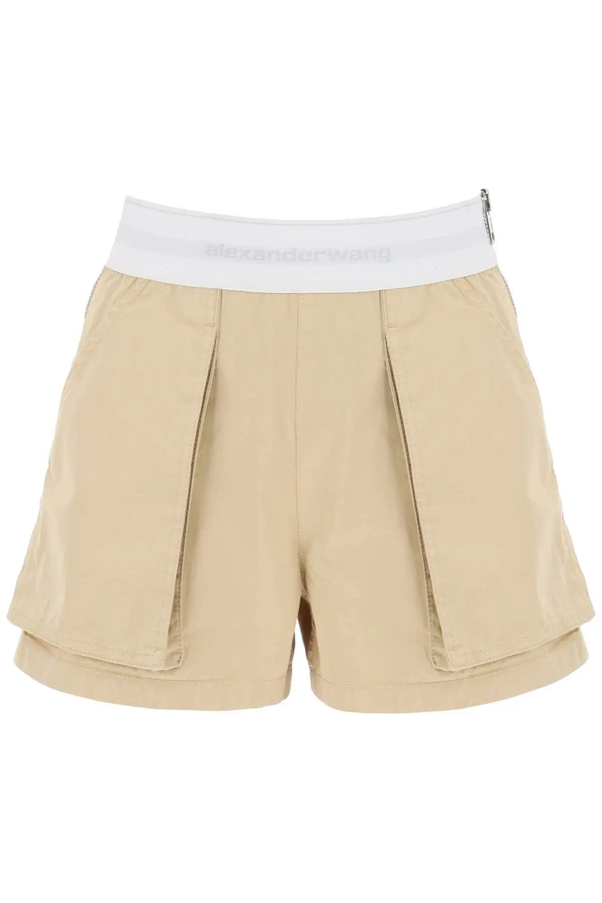 image of Alexander Wang O1S22I1N0324 Elastic Waistband Cargo Short In Beige, Women's (Size 27)