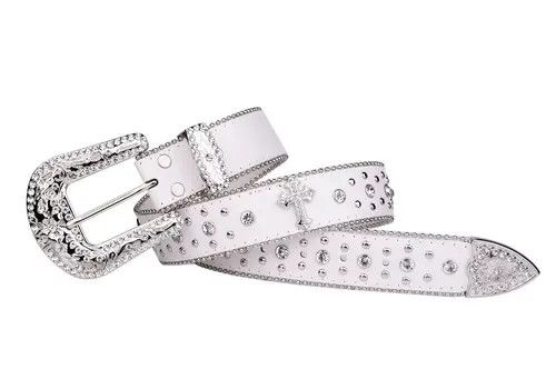Other 105 cm Punk Rhinestone White Belt Size ONE SIZE - 4 Thumbnail