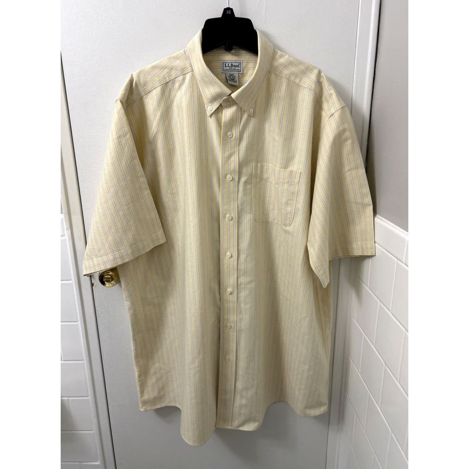Vintage L.L. Bean Shirt Mens Size 17.5 Yellow Striped Oxford Wrinkle Resistant S/S Button-Up Size US XXL / EU 58 / 5 - 2 Thumbnail