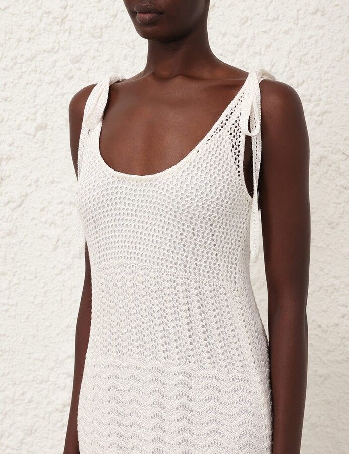 Zimmermann oc11z0525 Crocheted Mid Length Dress in White Size XS / US 0-2 / IT 36-38 - 6 Thumbnail