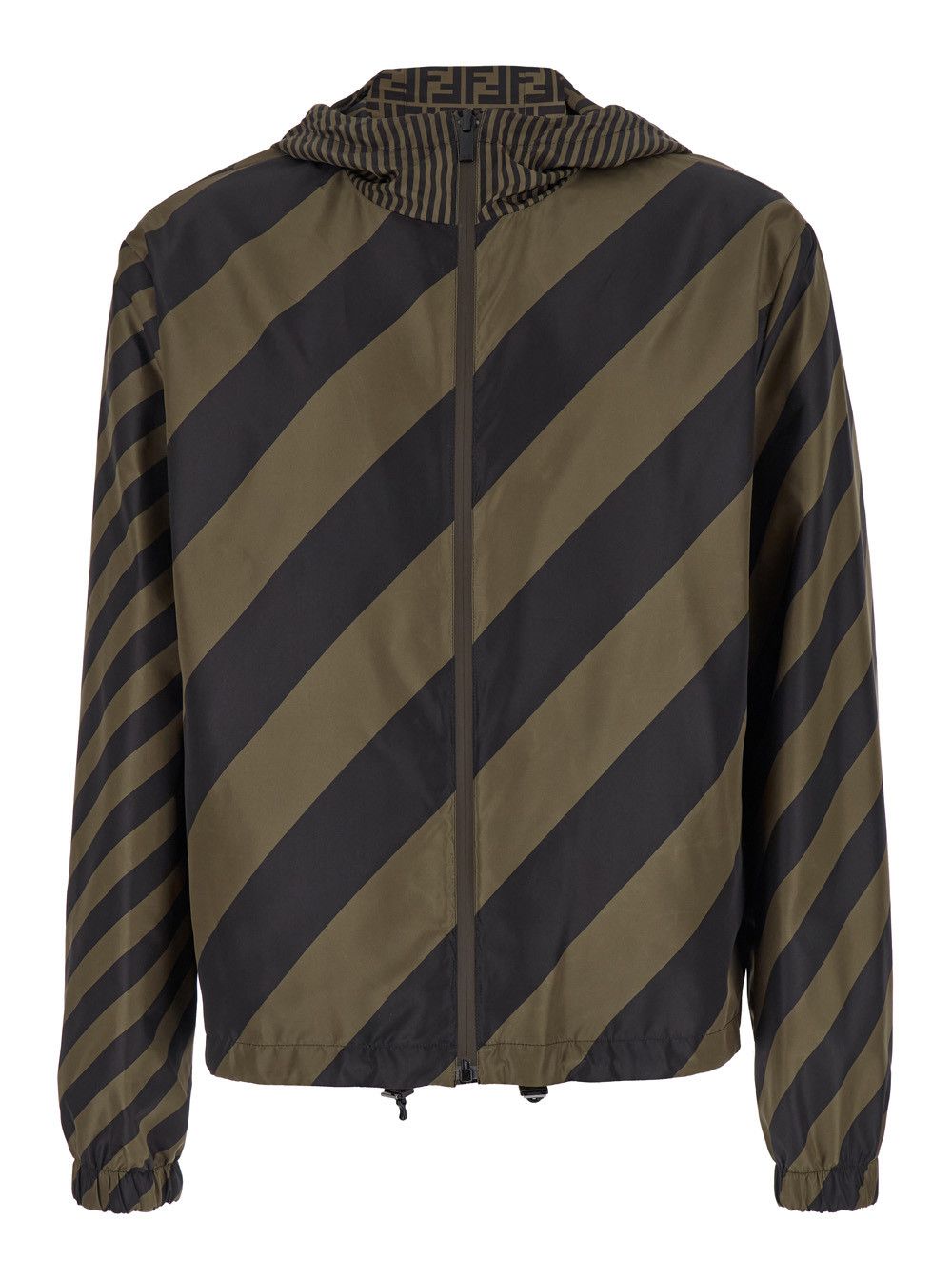 Brown Windbreaker with Hood in Tech Fabric Man