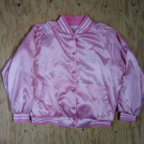 Budweiser × Vintage Vintage Budweiser King Of Beers Pink Satin Jacket Size XL / US 12-14 / IT 48-50 - 2 Thumbnail