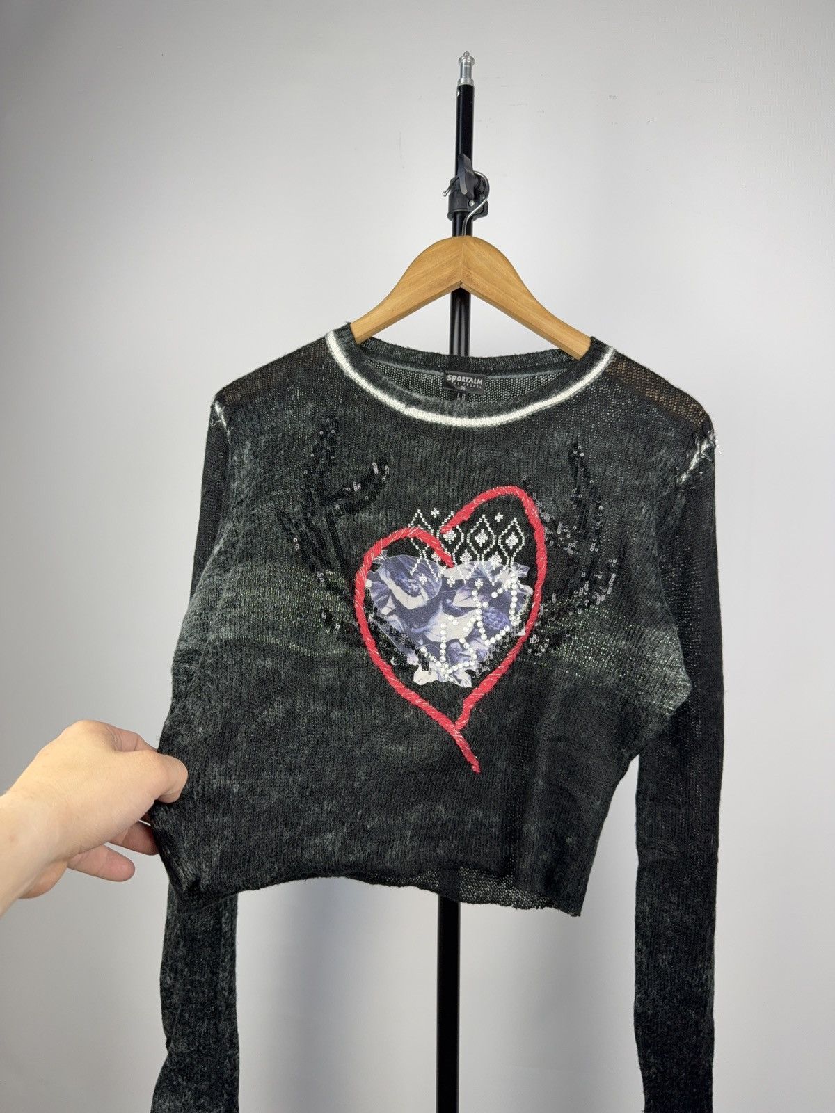 Sportalm Kitzbuhel × Vintage Sportalm Y2K Mesh Knit Sweater Heart Patch Austria 2000s Size L / US 10 / IT 46 - 3 Thumbnail