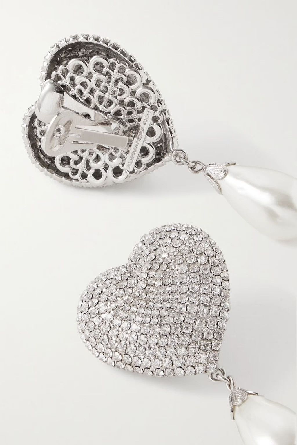 Alessandra Rich Alessandra Rich Heart Silver-tone Faux pearl Clip Earring Size ONE SIZE - 3 Thumbnail