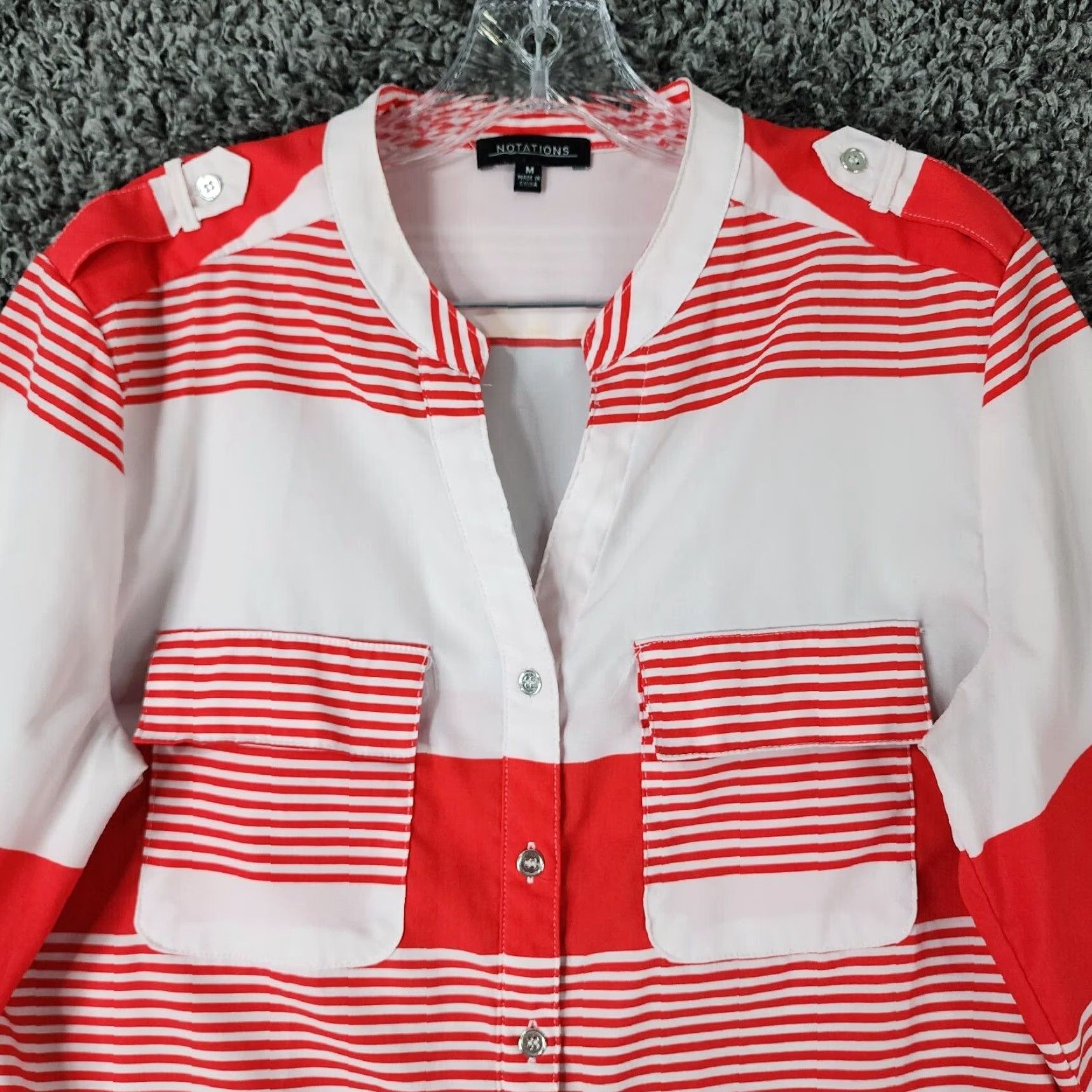 Vintage NOTATIONS Womens Long Sleeve Button-Up Blouse White Red Striped Size M Size M / US 6-8 / IT 42-44 - 3 Thumbnail