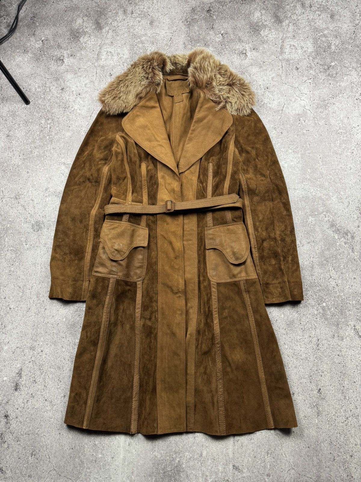 VINTAGE SUEDE LEATHER FUR COAT JAPAN GLAMOUR RARE Y2K 90s