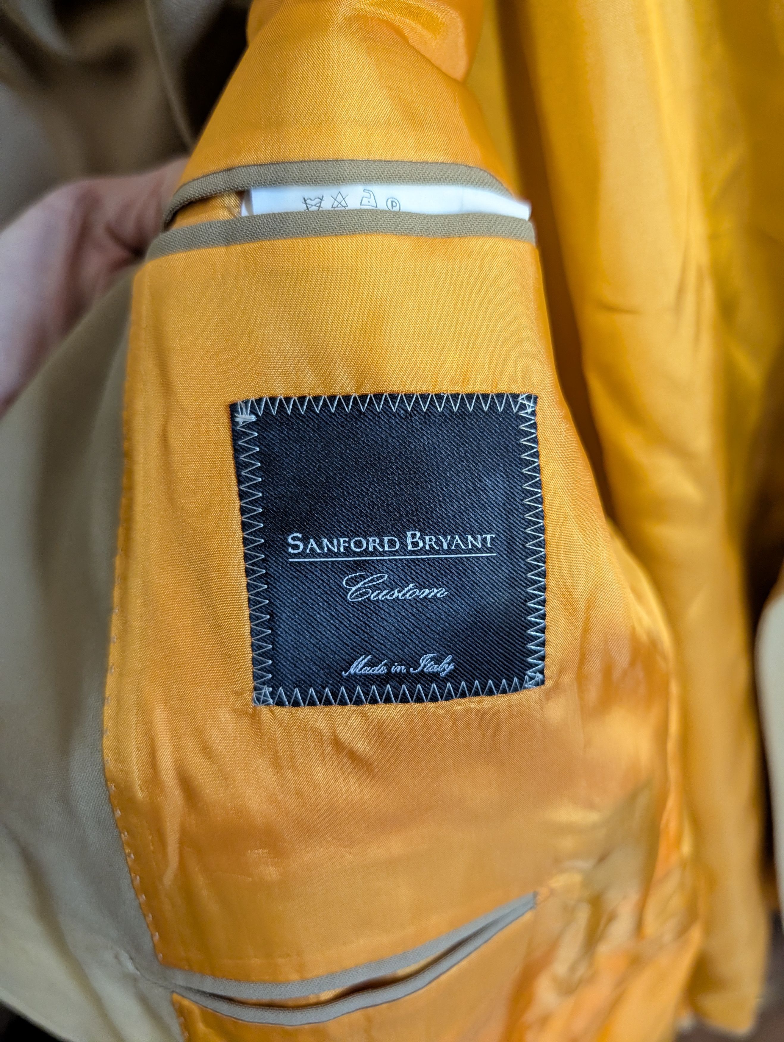 Handmade SANFORD BRYANT bespoke peak lapel high twist tan jkt Size 40R - 10 Thumbnail