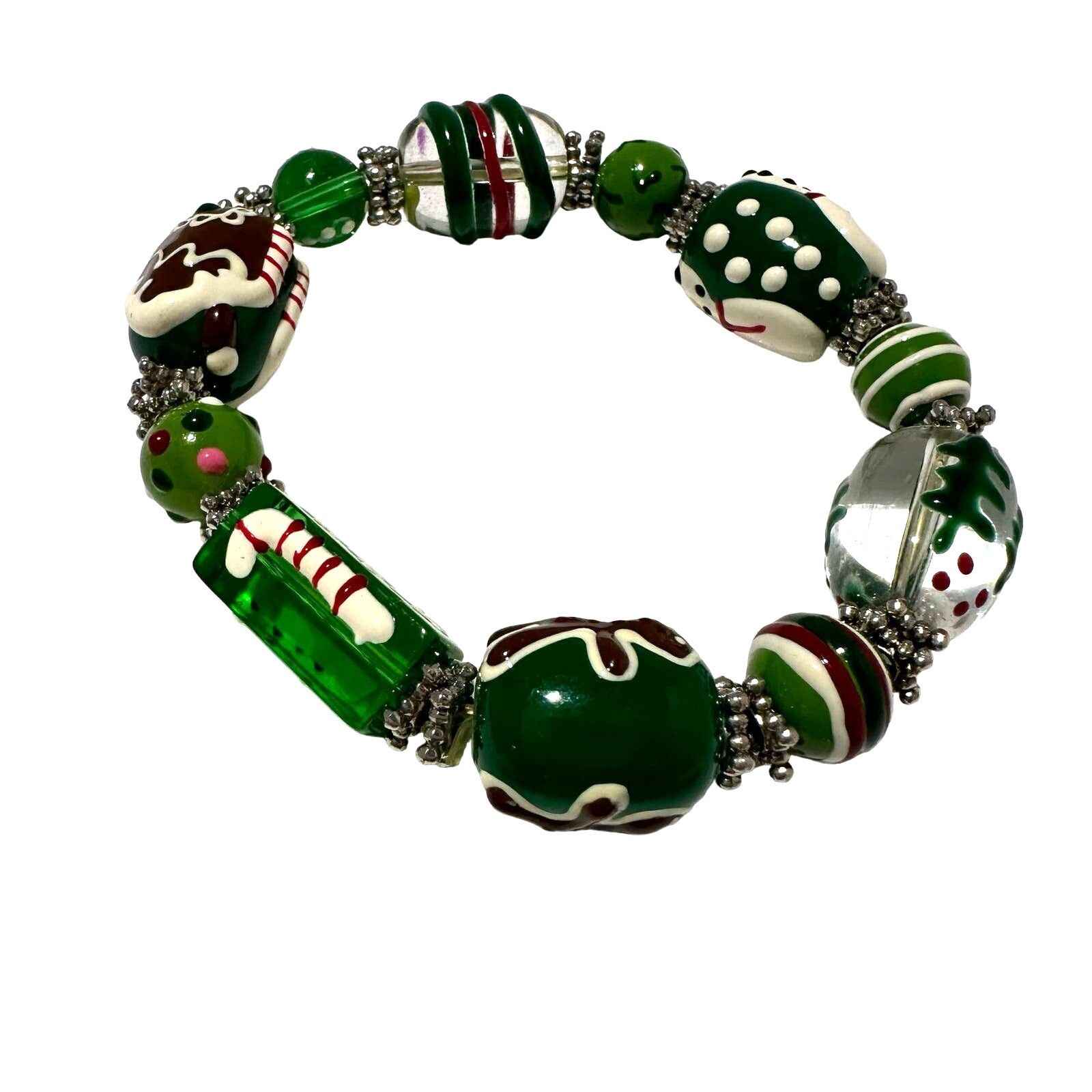 Handmade Christmas Glass Beads Stretch Bracelet Gingerbread Holiday Size ONE SIZE - 2 Thumbnail