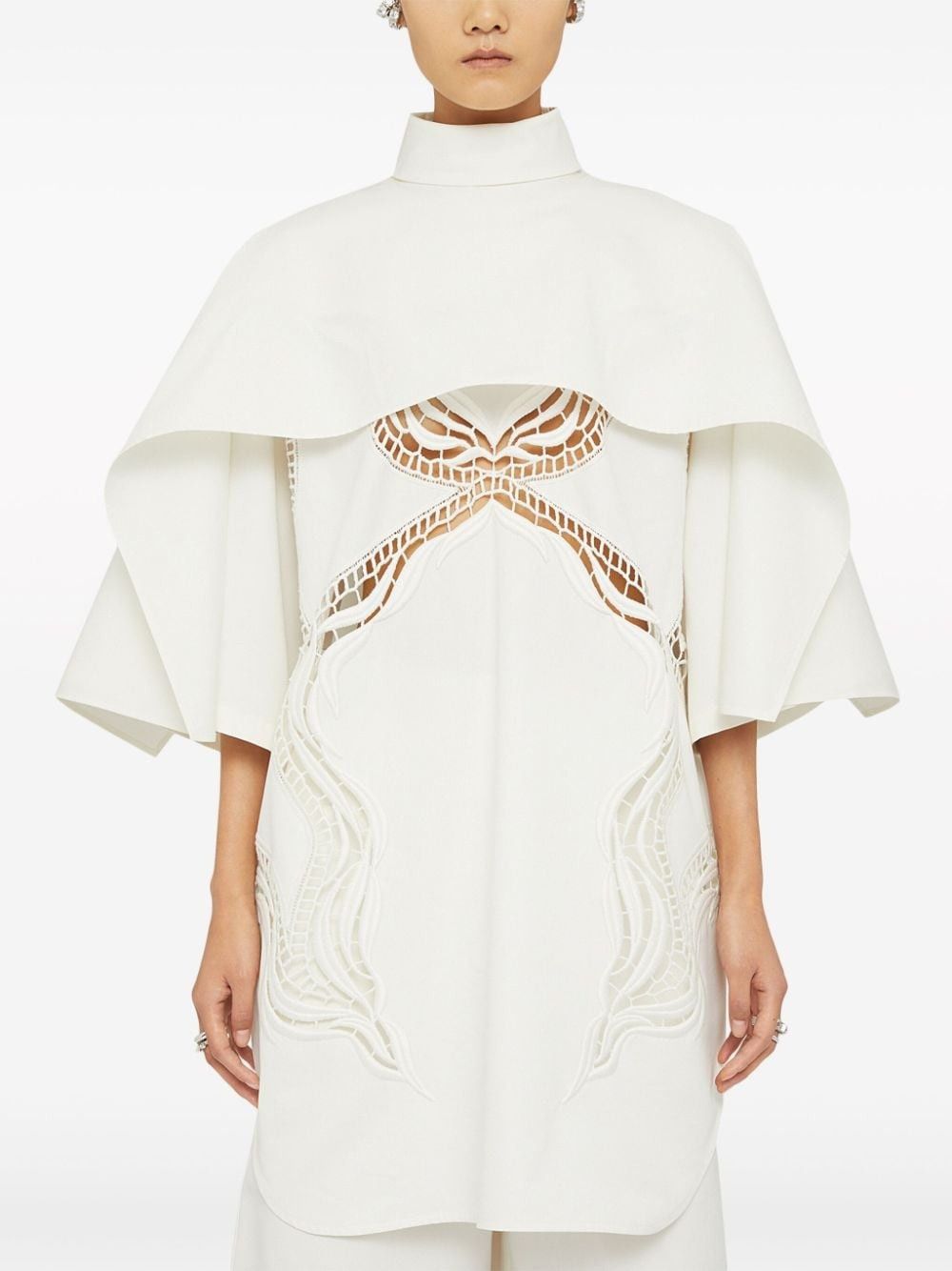 Jil Sander o1w1db10825 Lace-Detail Cape Top in Ivory Size XL / US 12-14 / IT 48-50 - 4 Thumbnail