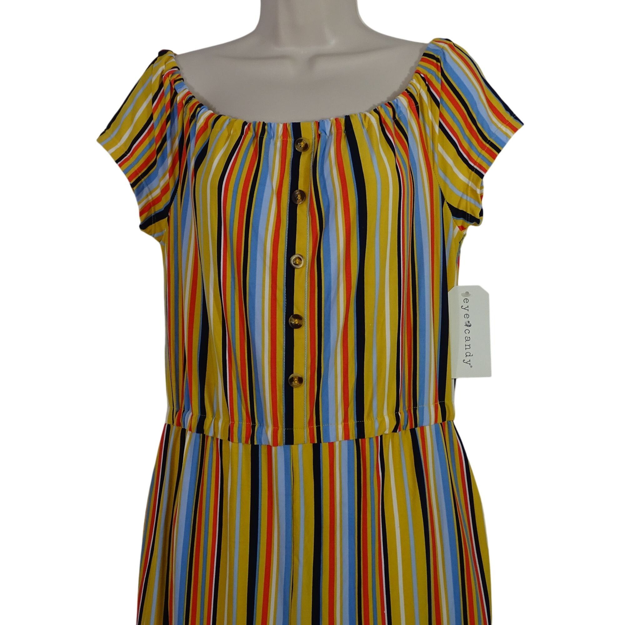 Other Eye Candy Multicolor Striped Off-Shoulder Jumpsuit Size 1X Size 40" / US 18 - 3 Thumbnail