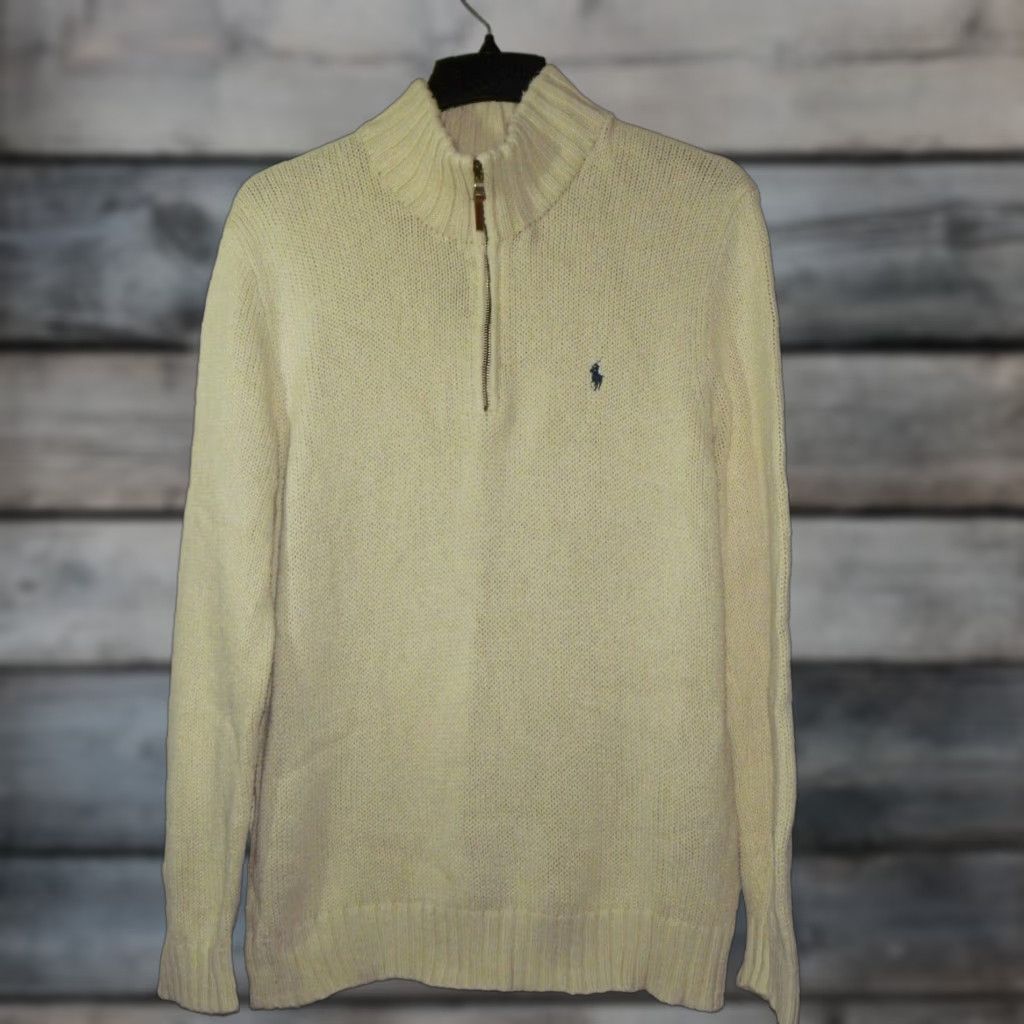 VINTAGE Polo Ralph Lauren Men Knit Sweater Pullover 1/4 Zip Long