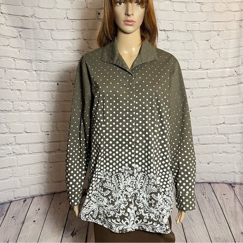 Chicos Chico's Polka Dot Floral Cotton Blend Long Sleeve Button Sh Size L / US 10 / IT 46 - 1 Thumbnail