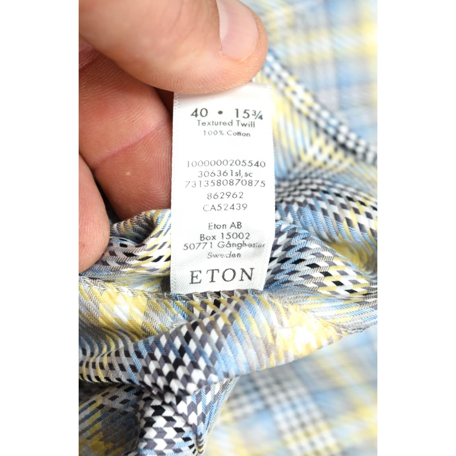 Eton ETON Textured Twill Shirt Yellow Blue Plaid Slim Fit Button-Down Mens 15.75 Size US L / EU 52-54 / 3 - 6 Thumbnail