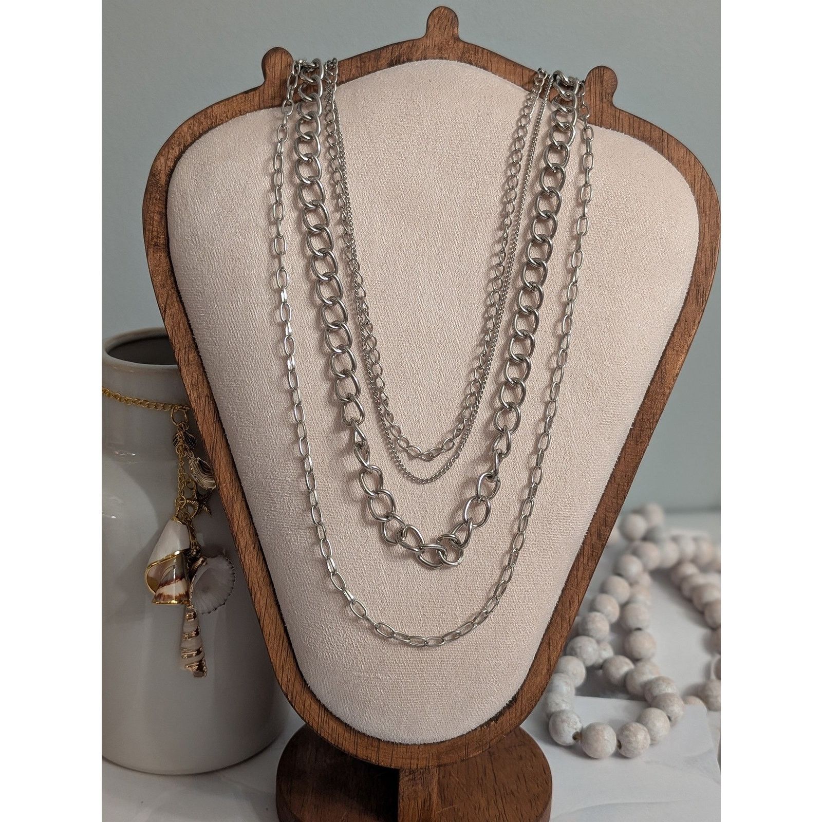 Vintage VTG 2000s Silver-Tone 36" Layered Curb & Rolo Chain Necklace Size ONE SIZE - 1 Thumbnail