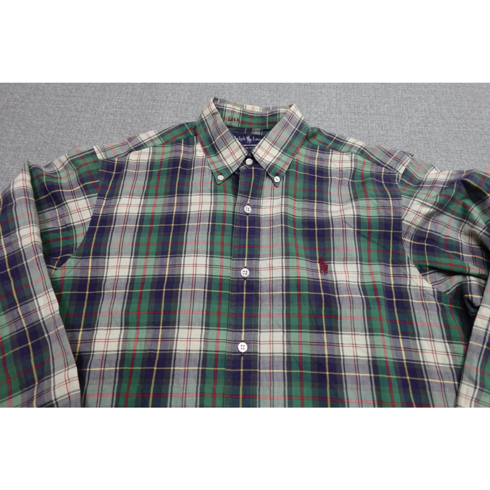 Polo Ralph Lauren Polo Ralph Lauren Shirt Men Medium Button-Front Lightweight Plaid Green Regular Size Size 40R - 2 Thumbnail
