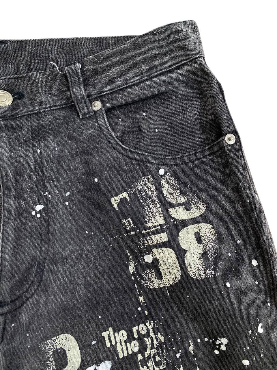 Japanese Brand Y2K 2000’s Berning Sho Paint Splatter Poem Black Denim Size US 29 - 6 Thumbnail