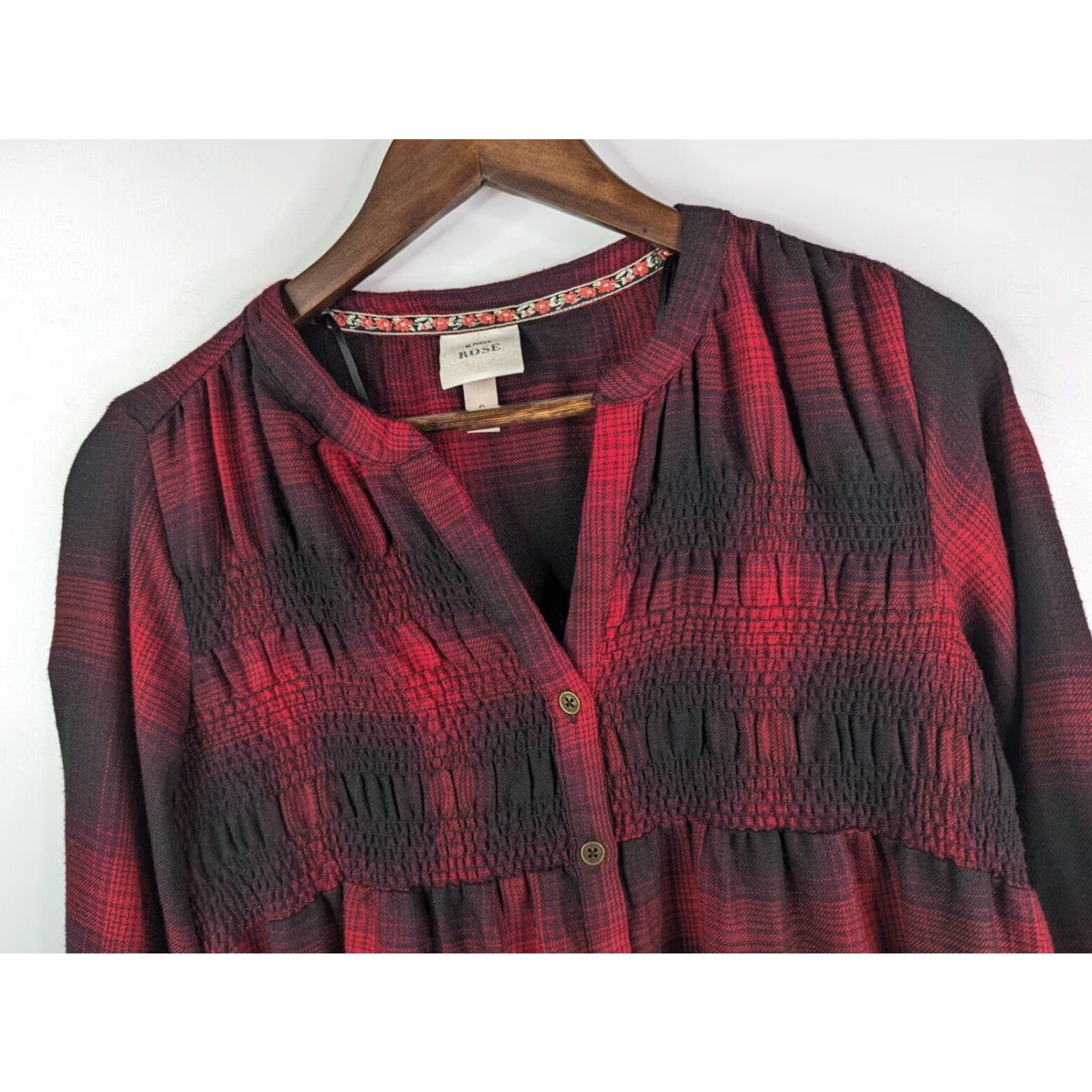 Vintage Knox Rose Dress Women Small Red Plaid Tunic Smocked Boho Chic Relaxed Fit Kn ox Rose"} Size S / US 4 / IT 40 - 2 Thumbnail