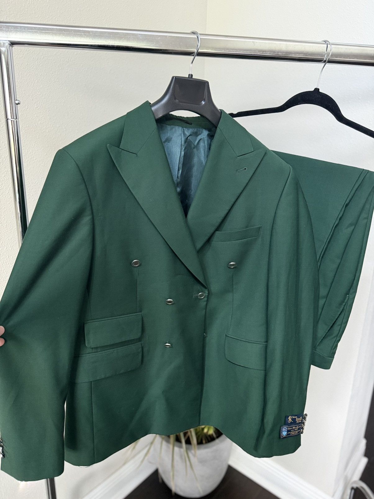 Other Forest Green Double Breasted Suit Italian Wool Blend Size 46 Size 46R - 1 Thumbnail