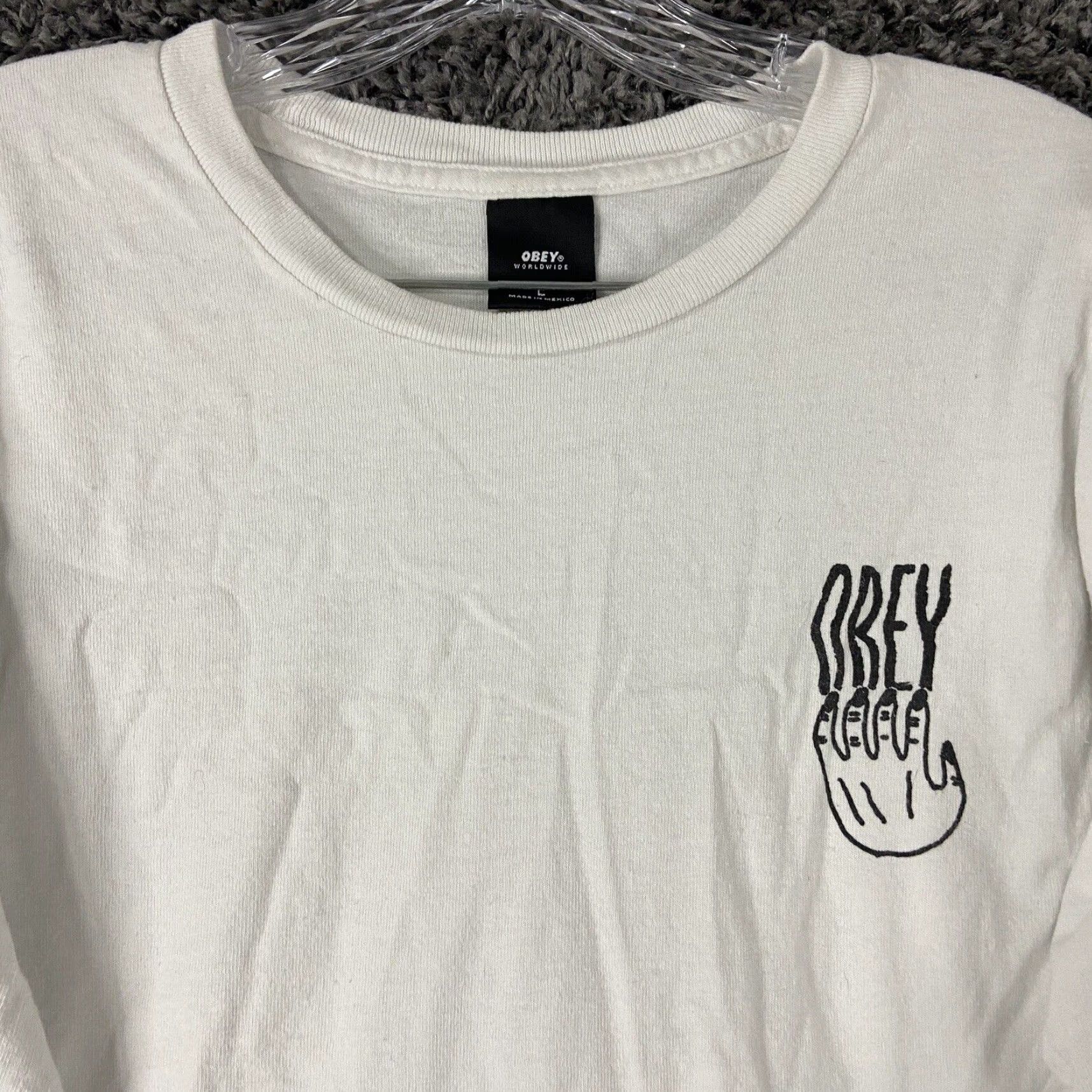 Obey OBEY Long Sleeve T Shirt Adult Large White Mens Size US L / EU 52-54 / 3 - 4 Thumbnail