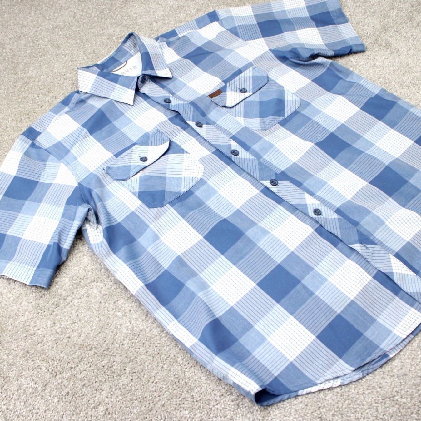 Orvis Orvis Shirt Mens Large Blue Plaid Three Forks Knit Short Sleeve Button Hiking Size US L / EU 52-54 / 3 - 6 Thumbnail