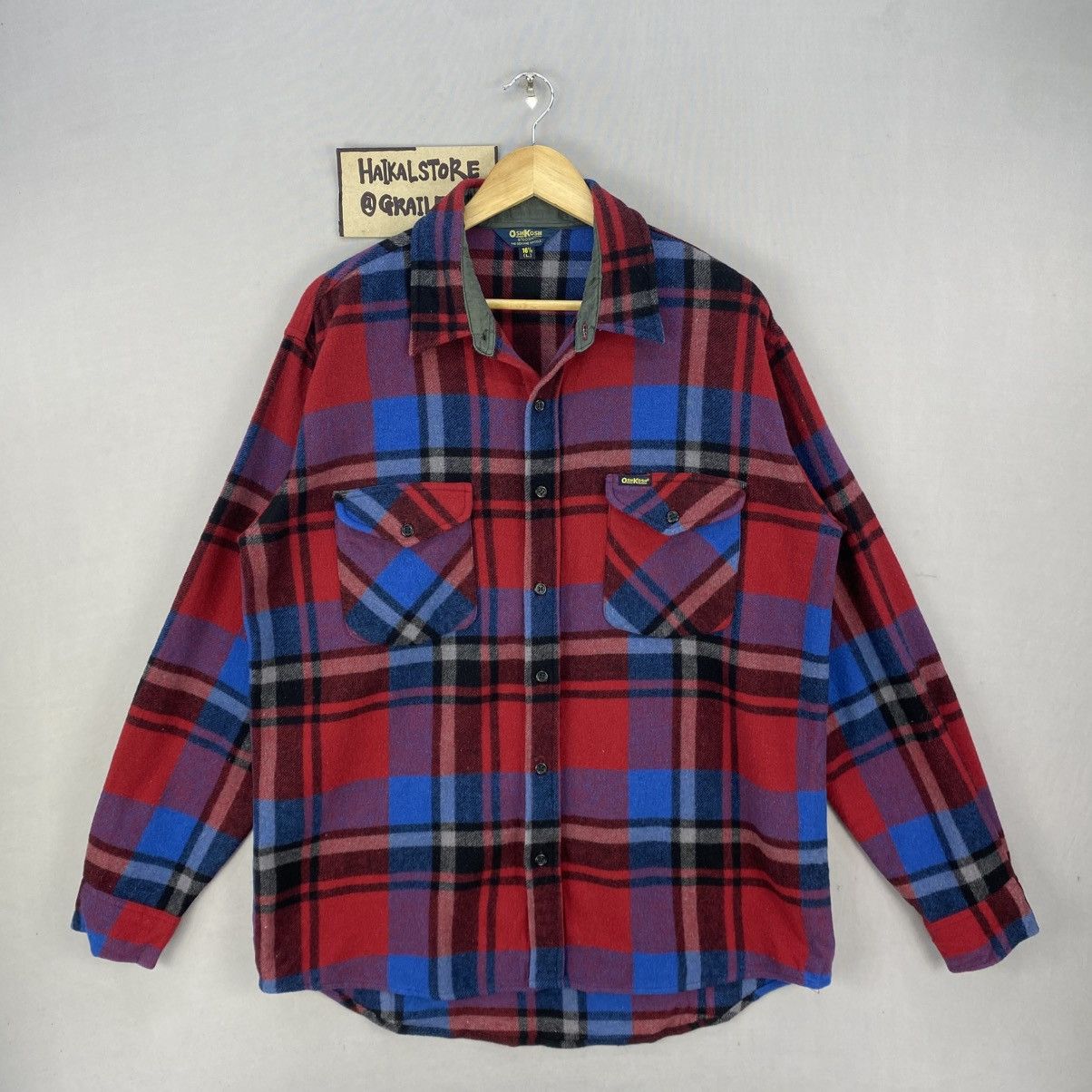 Flannel Vintage Oshkosh Chekered Button Up Wool Jacket Size US L / EU 52-54 / 3 - 1 Thumbnail