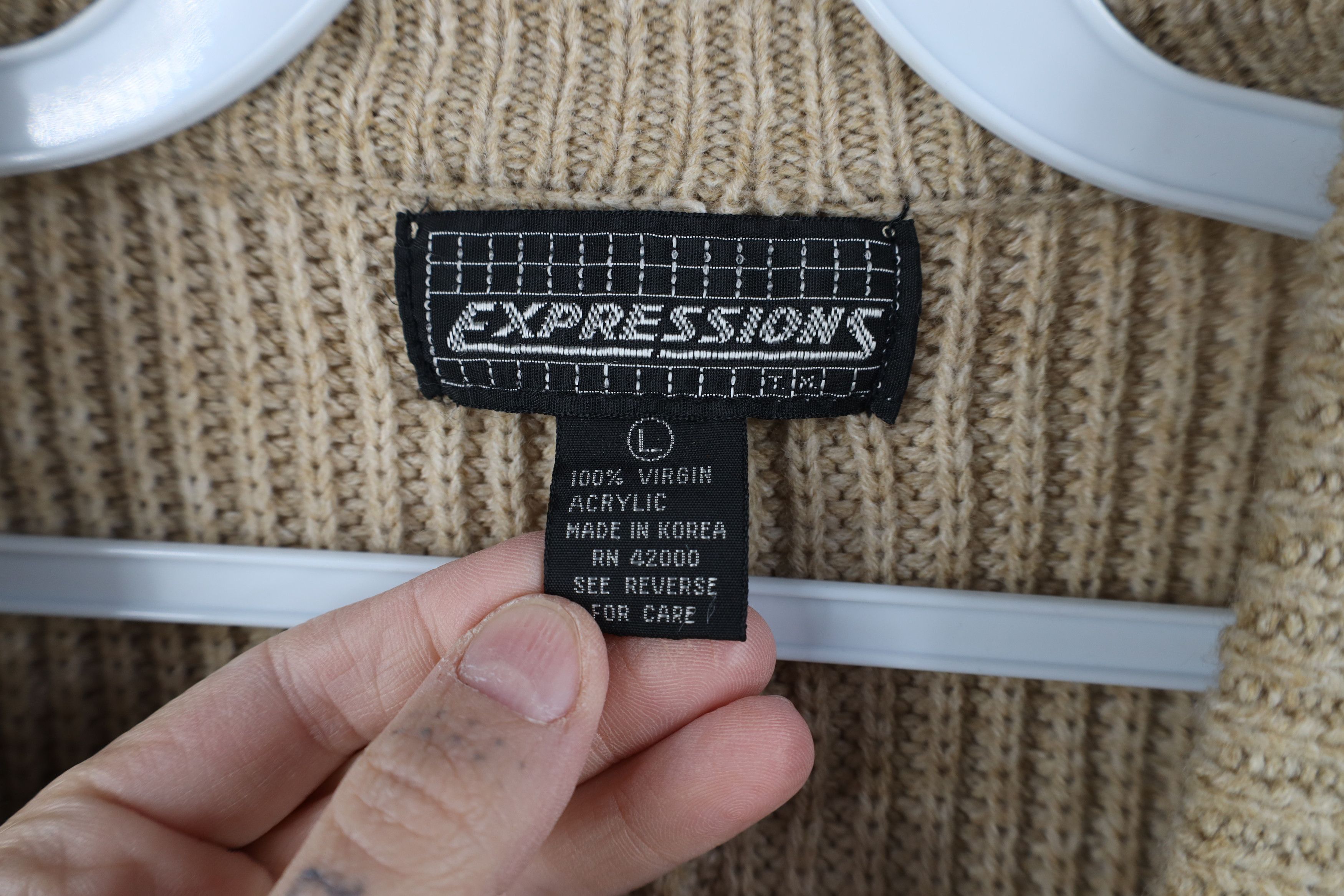 Vintage Vintage 90s Streetwear Ribbed Cable Knit Sweater Beige Size L / US 10 / IT 46 - 5 Thumbnail