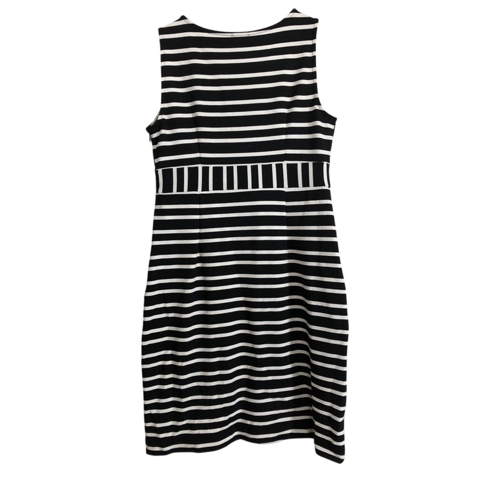 Ann Taylor Ann Taylor Black White Stripe Sleeveless Fitted V-Neck Dress Size M / US 6-8 / IT 42-44 - 2 Thumbnail