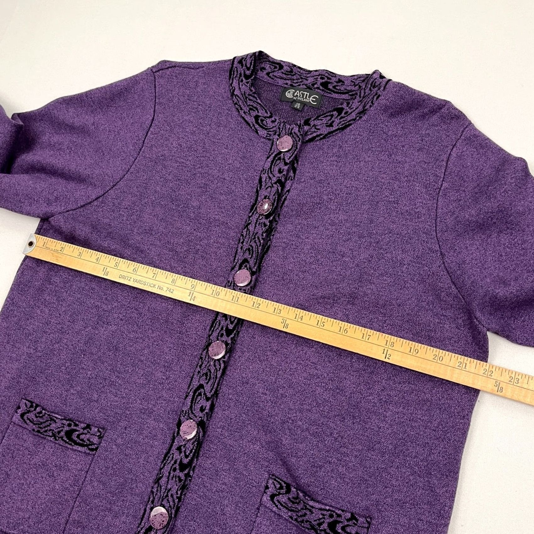 Vintage VINTAGE Castle of Ireland Cardigan Sweater Womens UK 18 44 Purple Wool Blend Patterned Size L / US 10 / IT 46 - 5 Thumbnail