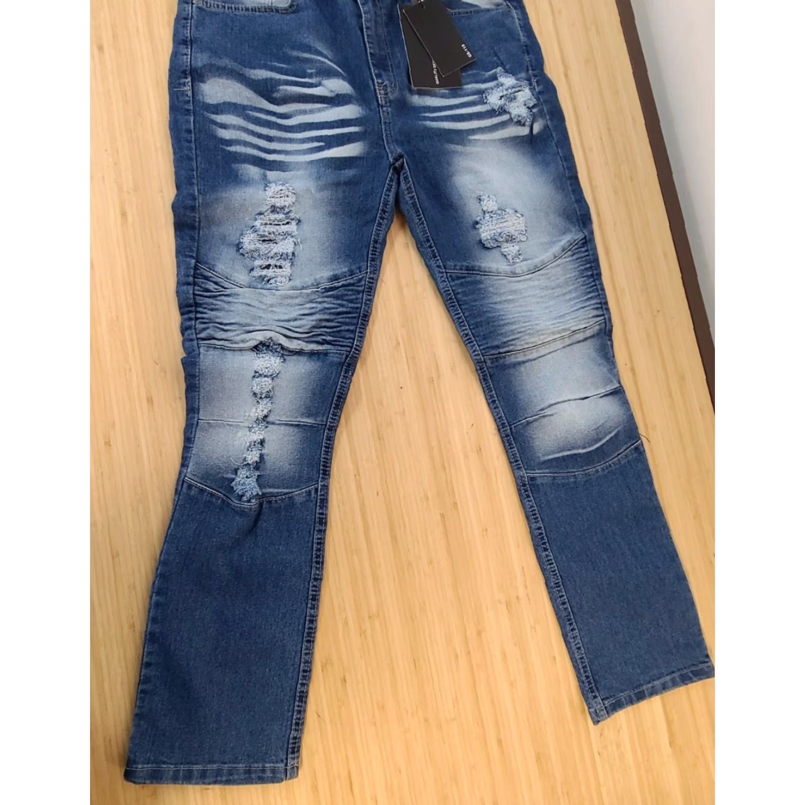 Denime GS-115 Premium Denim Jeans Pants Mens Size 34 X 30 Stretch Blue Distressed Jeans Distressed Blue XS? Size US 34 / EU 50 - 4 Thumbnail