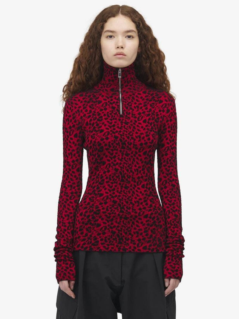 Alexander McQueen o1srvl11e0326 Leopard Jacquard Fitted Top in Multicolor Size L / US 10 / IT 46 - 6 Thumbnail