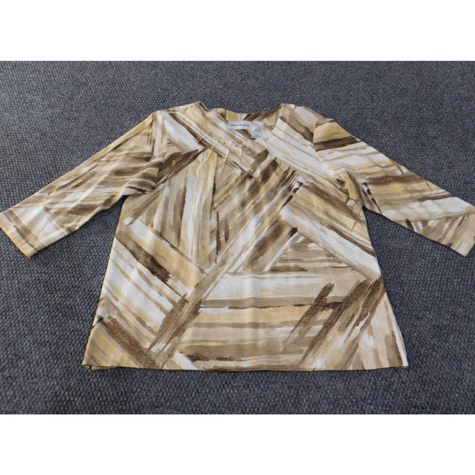 Vintage Alfred Dunner Blouse Geometric Beaded Stretch Knit Long Sleeve Round Neck M Brown Women Regular Vintage: No Size M / US 6-8 / IT 42-44 - 2 Thumbnail