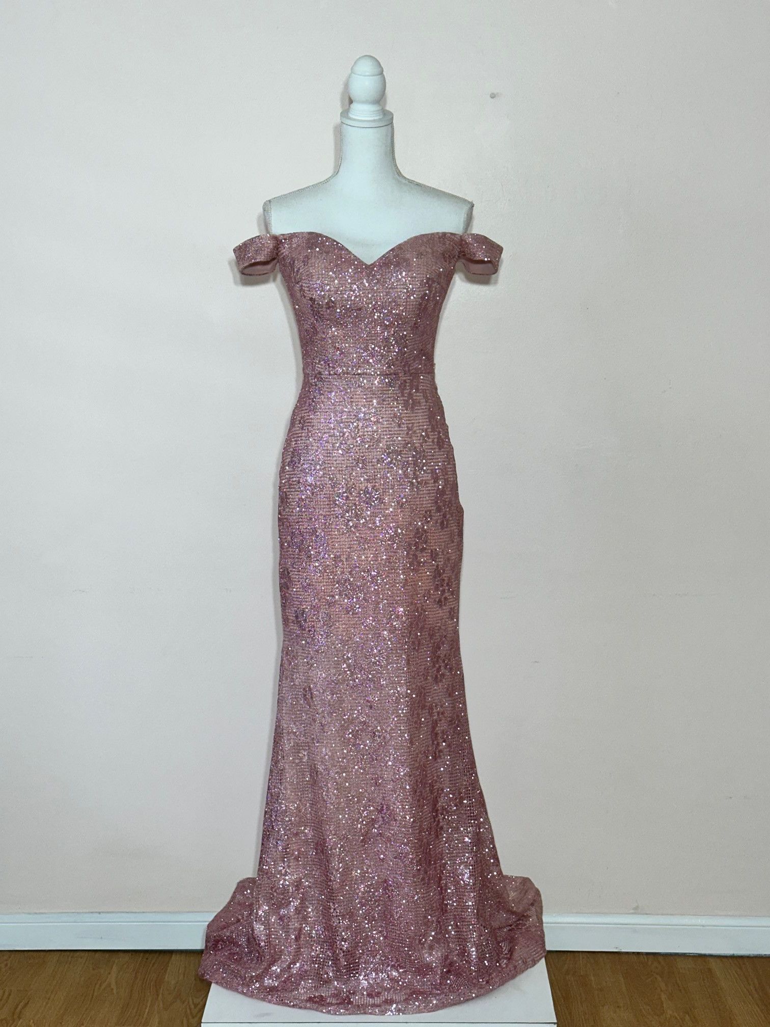 Vintage Elizabeth K Pink Net Off Shoulder Floral Design Bias Gown Size S / US 4 / IT 40 - 1 Thumbnail